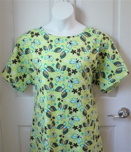 Green Butterfly Flannel Post Surgery Gown - Orgetta