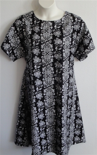Black Damask Flannel Adaptive Nightgown - Orgetta