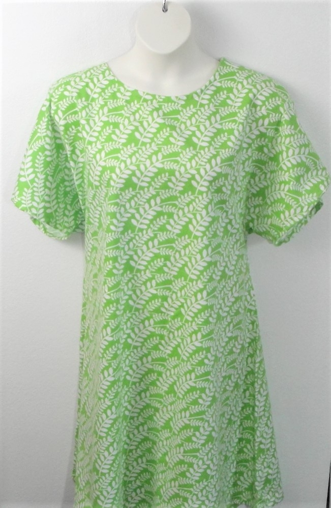 Lime Green Leaves Flannel Post Surgery Gown - Orgetta
