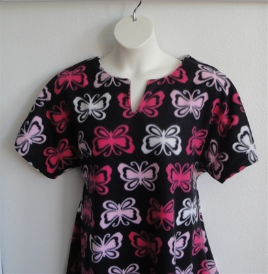 Black/Pink Butterfly Fleece Post Surgery Nightgown - Abby