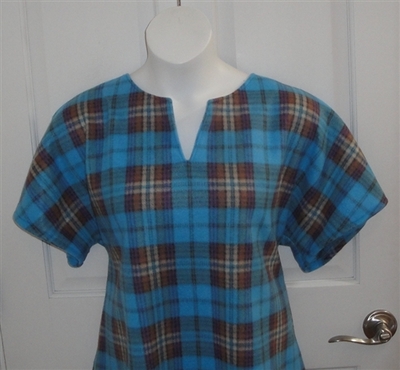 Turquoise Plaid Fleece Post Surgery Shirt - Cathy