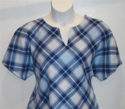 Denim Blue Plaid Fleece Post Surgery Shirt - Cathy