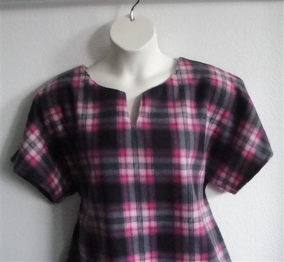 Pink/Black Plaid Fleece Post Surgery Shirt - Cathy
