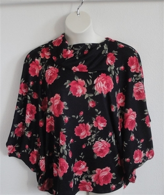 Black/Coral Rose Side Opening Post Surgery Sweater -  Emily