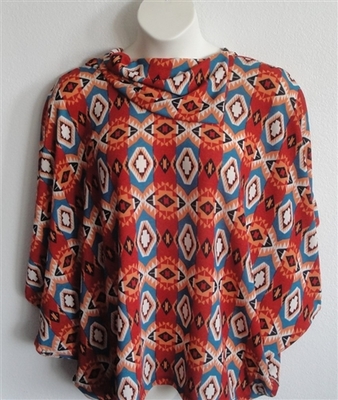 Rust/Teal Aztec Side Opening Post Surgery Sweater - Emily