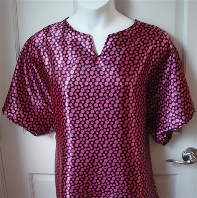 Erin Nightgown - Pink Dot on Black Silky (M only) | Silky Gowns