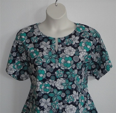 Navy/Turquoise Floral Post Surgery Shirt