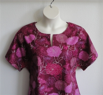 Burgundy/Pink Floral Post Surgery Shirt - Gracie