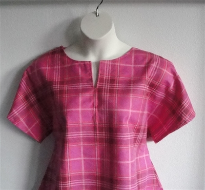 Pink/Peach Plaid Flannel Post Surgery Shirt - Tracie