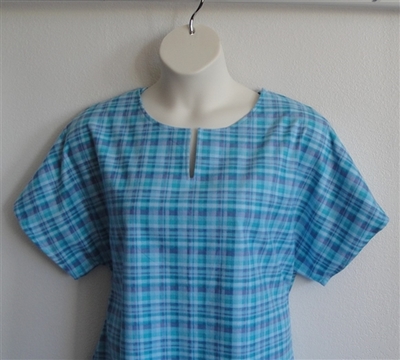 Aqua/Purple Plaid Flannel Post Surgery Shirt - Gracie