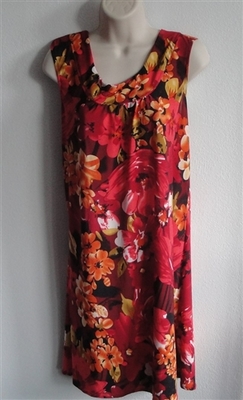 Red/Orange Floral Poly Jersey Post Surgery Gown - Heidi