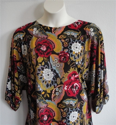 Libby Shirt - Red/Gold/Black Floral Poly Jersey | 3/4 Sleeve Shirts