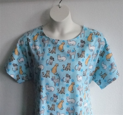 Blue Cats Flannel Post Surgery Gown - Orgetta