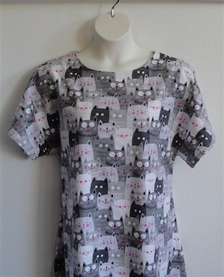 Gray Comic Cats Flannel Post Surgery Gown - Orgetta