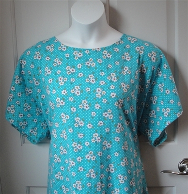 Turquoise Dot Floral Post Surgery Nightgown - Orgetta