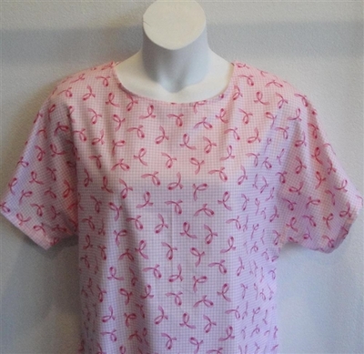 Pink Ribbon Gingham Post Surgery Gown - Orgetta