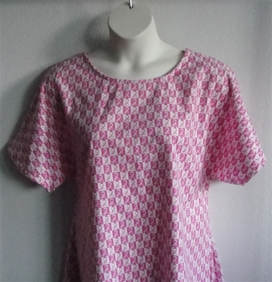 Pink Ribbon Squares Flannel Adaptive Nightgown - Orgetta