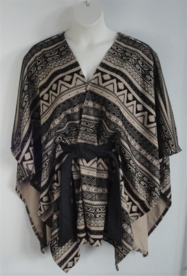 Shandra Cape - Black/Tan Aztec Ponte | Outerwear/Capes