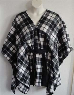 Shandra FLEECE Cape - Black/White Plaid | Outerwear/Capes