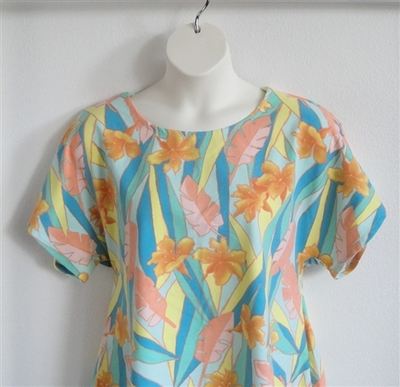 Tracie Shirt - Teal/Yellow/Orange Tropical Cotton Knit | Knits
