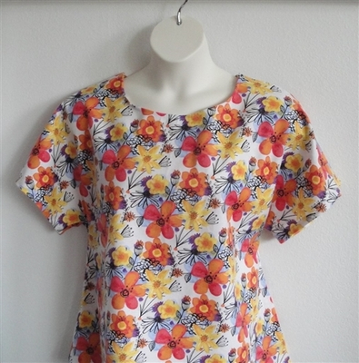 Orange/Yellow Floral Flannel Post Surgery Shirt - Tracie