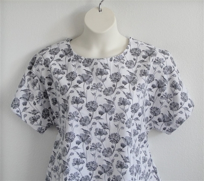 Black/Gray Floral Flannel Post Surgery Shirt - Tracie