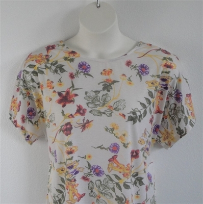 Tracie Shirt - Yellow/Purple/Cream Floral Rayon Knit | Short Sleeve Shirts