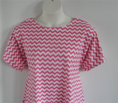 Tracie Shirt - Pink/White Chevron Cotton Knit | Short Sleeve Shirts