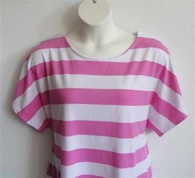 Tracie Shirt - Pink/White Stripe Cotton Knit | Short Sleeve Shirts