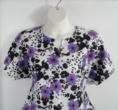 Gracie Shirt - Purple/Black Floral Polyester (M, L & XL) | Woven Fabrics