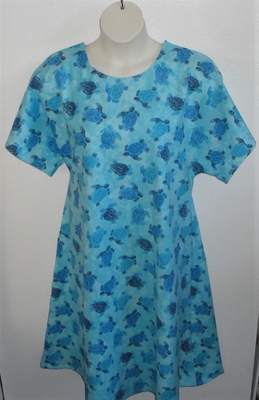 Aqua Sea Turtles Flannel Post Surgery Nightgown - Orgetta