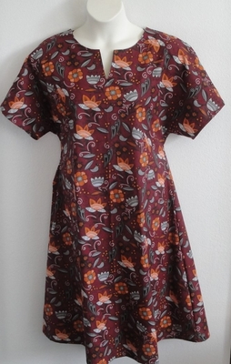 Burgundy Bird Floral Post Surgery Nightgown - Erin