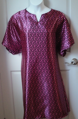 SECOND -- Size Small --Orgetta Nightgown - Pink Dot on Black Polyester Silky- 30 | Sleeveless Gowns