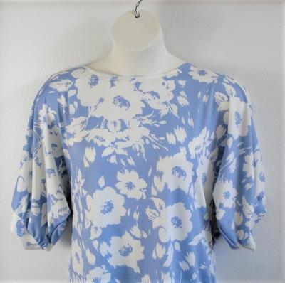 Blue/White Floral Brushed Polyester Post Surgery Shirt - Libby