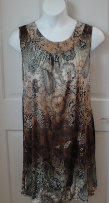 CLEARANCE -- Size S --Heidi Nightgown - Black/Tan Batik Jersey | Sleeveless Gowns