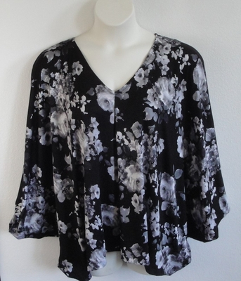Black/Gray Floral Rayon Side Opening Shirt - Kiley