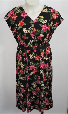 Randi Dress - Black/Pink/Red Tropical Floral Jersey Knit | Dresses