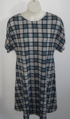 Teal Plaid Rayon Knit Post Surgery Gown - Orgetta