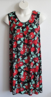 Black/Red Floral Poly Jersey Post Surgery Gown - Heidi