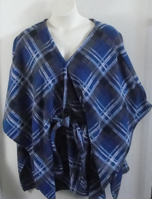 Shandra FLEECE Cape - Blue/Gray Plaid (Average only) | Outerwear/Capes