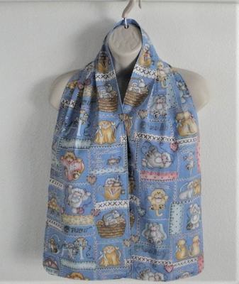 Adult Bib/Dinner Scarf - Blue Patchwork Cats (Petite only)