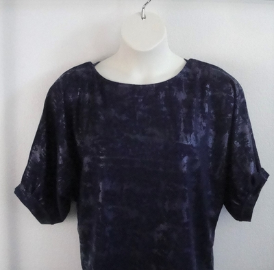 Libby Shirt - Navy Foil Polyester Ponte | 3/4 Sleeve Shirts
