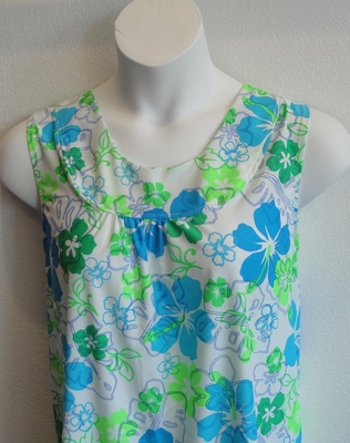 Lime Green/Blue Floral Poly Knit Post Surgery Shirt