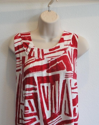 Red Geo Cotton Knit Post Surgery Shirt - Sara