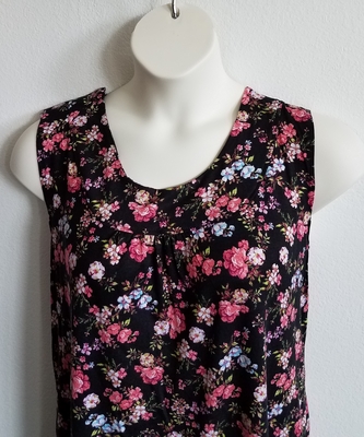 Pink/Blue Floral on Black Rayon Post Surgery Shirt - Sara