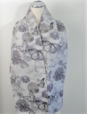 Adult Bib/Dinner Scarf - Gray/Black Butterfly