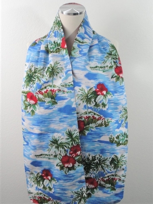 Adult Bib/Dinner Scarf - Blue/Red Tropical