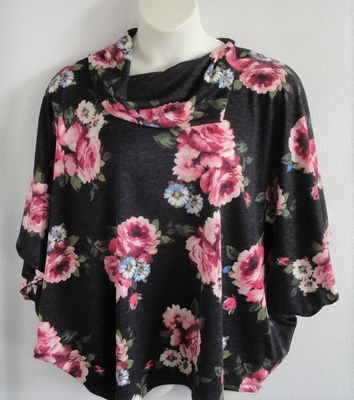 Pink Floral on Black Heather Side Opening Shirt - Katie