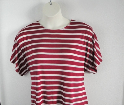 Tracie Shirt - Cranberry Stripe Rayon Knit | Short Sleeve Shirts