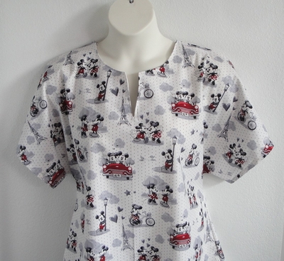 Red/Black Paris Cartoon Cotton Post Surgery Shirt